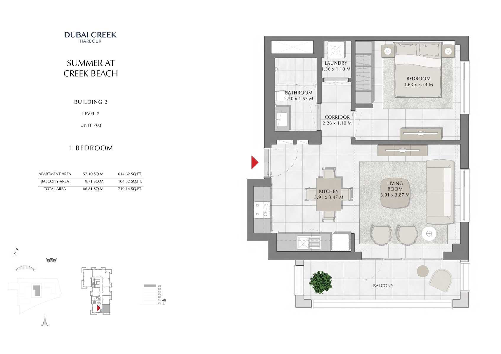 1 Br Building 2 Level 7 Unit 703, Size 719 Sq Ft